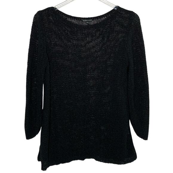 Eileen Fisher S Black Open Knit Cotton Pullover Loose Semi Sheer Breathable - Picture 1 of 8